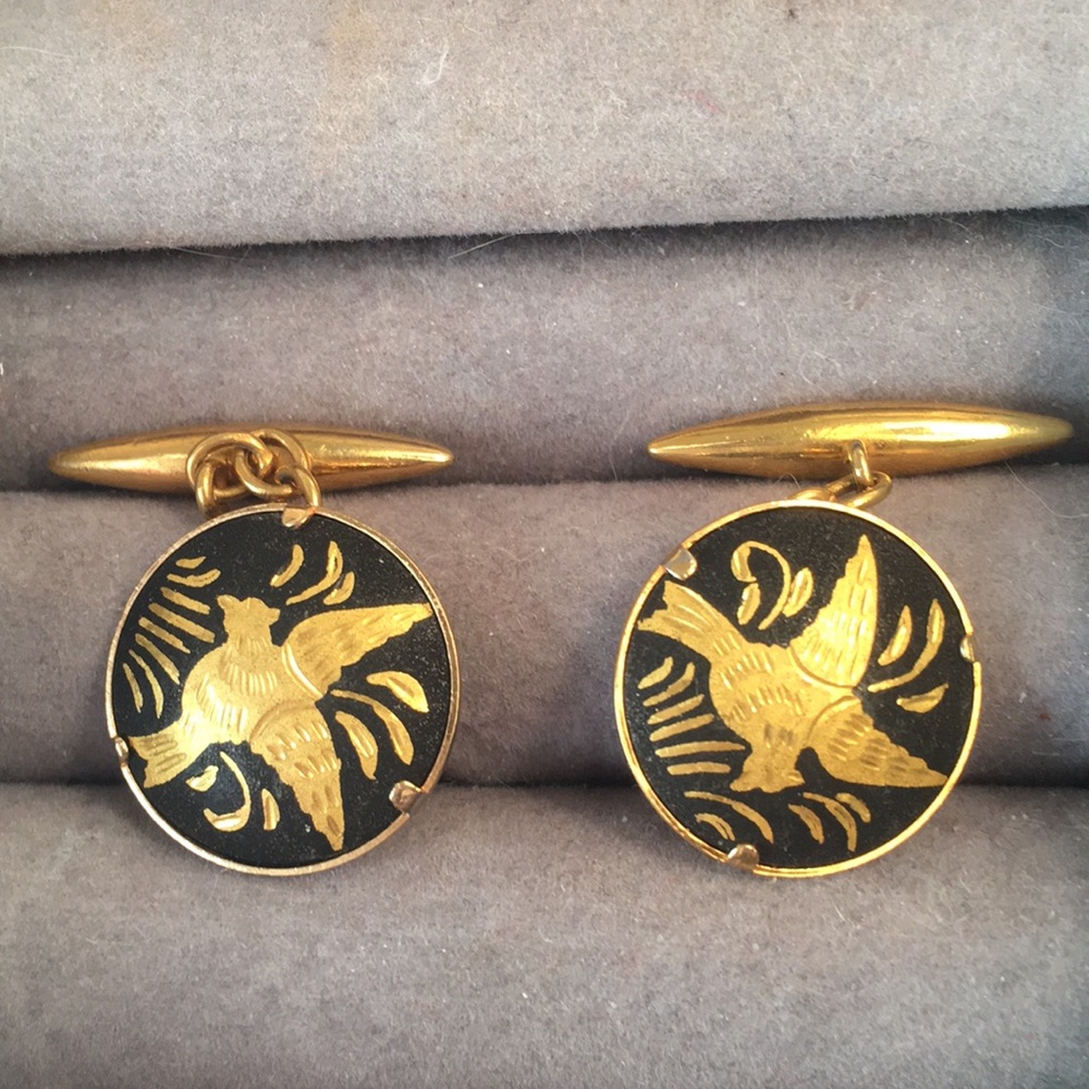 Vintage Damascene Bird Cuff Links
